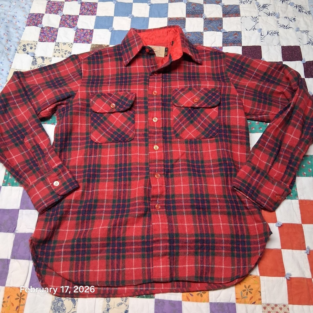 Vintage Camel Active Cigarettes Wool Flannel Shirt Size Medium Red 70s 80s